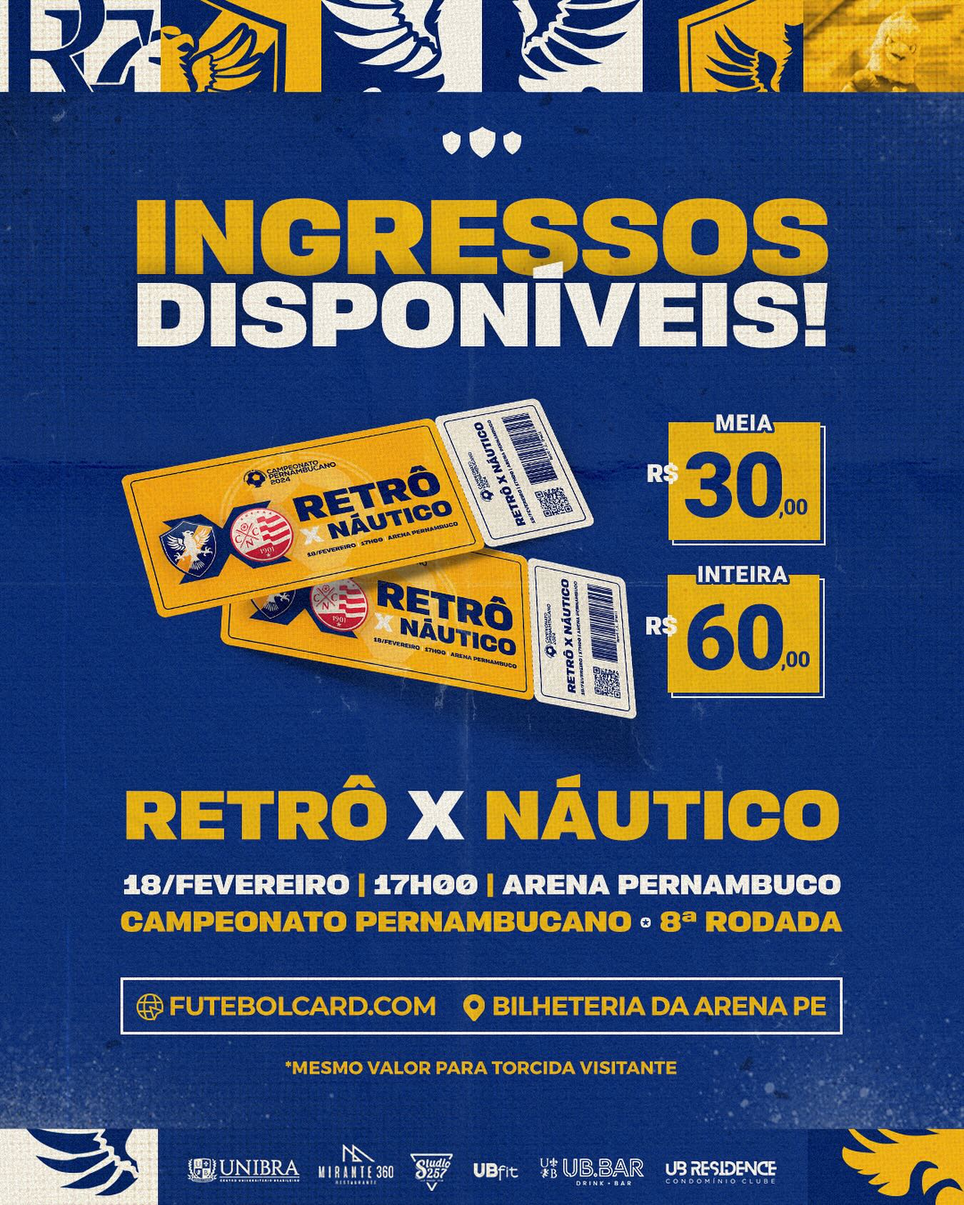 Confira os preços dos ingressos para Retrô x Náutico pelo Campeonato