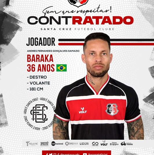 Santa Cruz oficializa a contratação do volante Baraka