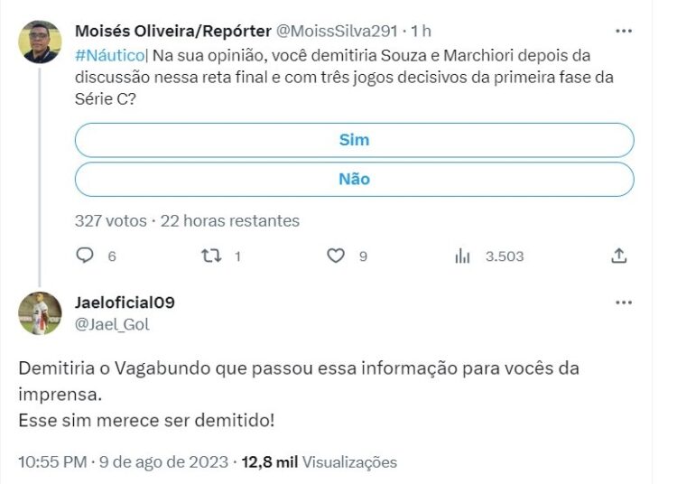 Náutico: “Demitiria quem passou a informação”, diz Jael em rede social após discussão entre Marchiori e Souza
