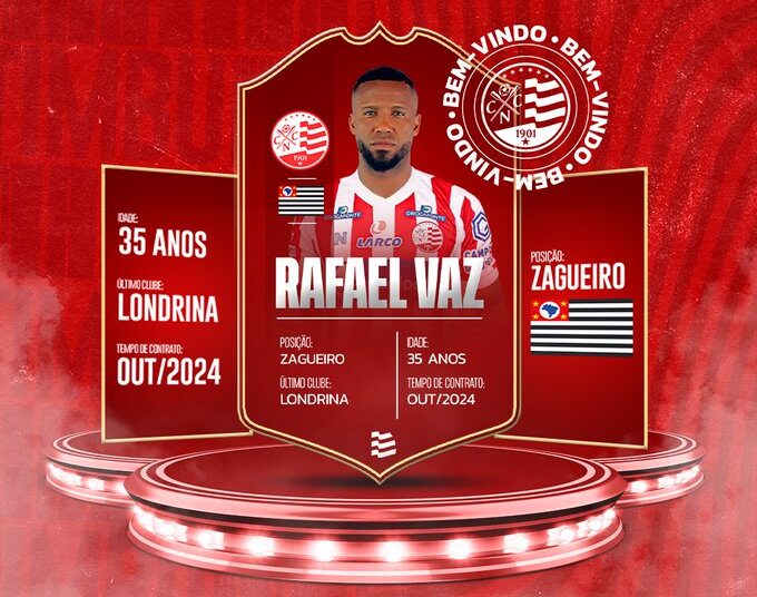 Náutico oficializa a contratação do zagueiro Rafael Vaz, ex-Vasco e Flamengo para 2024