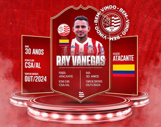 Náutico oficializa contratação do atacante colombiano Ray Vanegas, ex-Sport e CSA