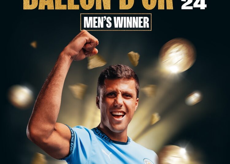 Bola de Ouro: Rodri recebe o prêmio de melhor jogador da temporada