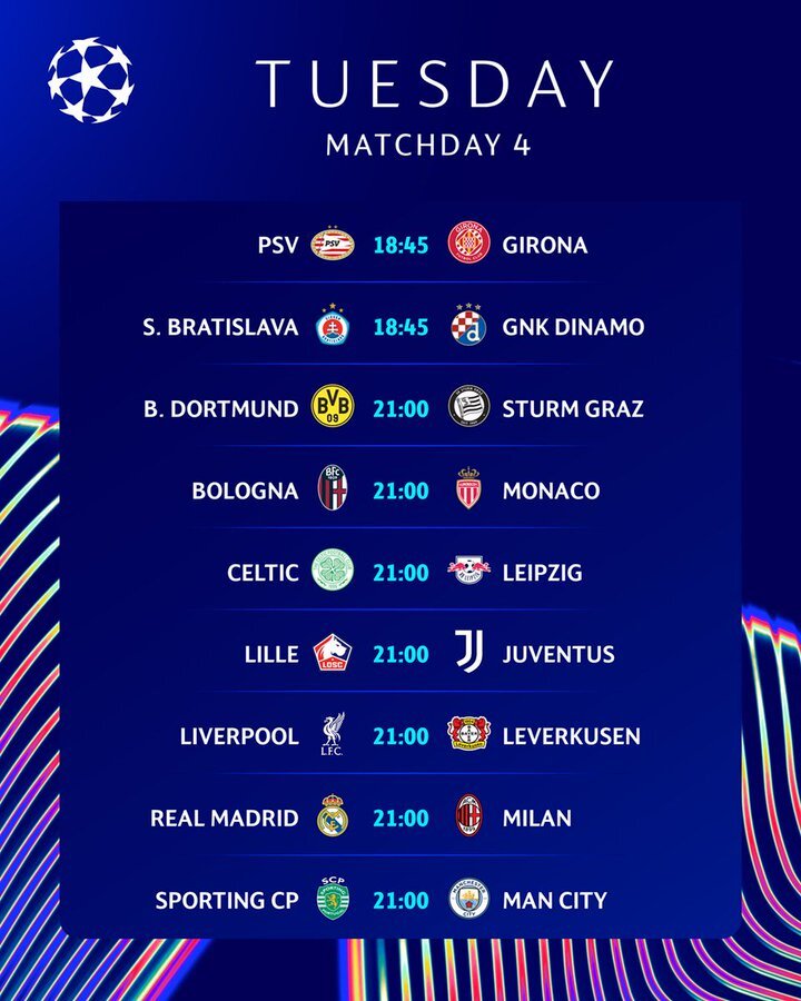 Champions League: veja jogos e horários desta terça na 4° rodada da ...