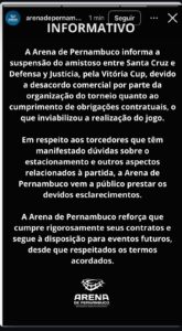 Nota oficial da Arena de Pernambuco.